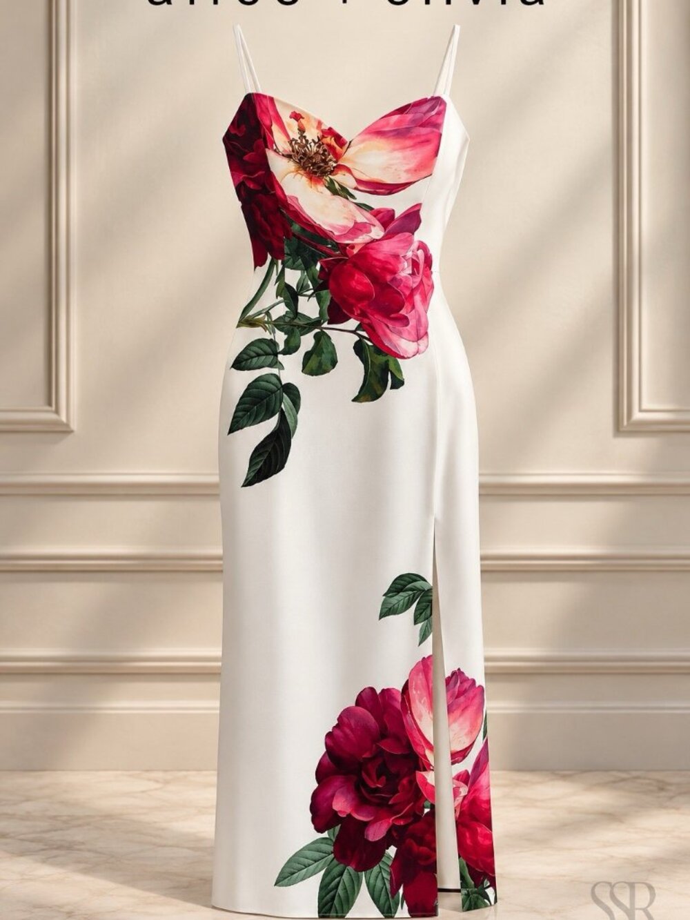 Alice + Olivia Empress Bloom Floral Maxi Dress White Size 2 NWT